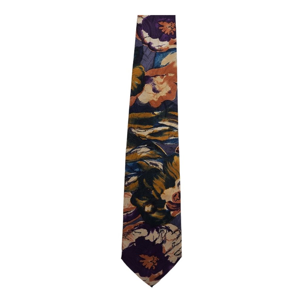 Elements Floral Pattern Brown Green 100% Polyester Necktie